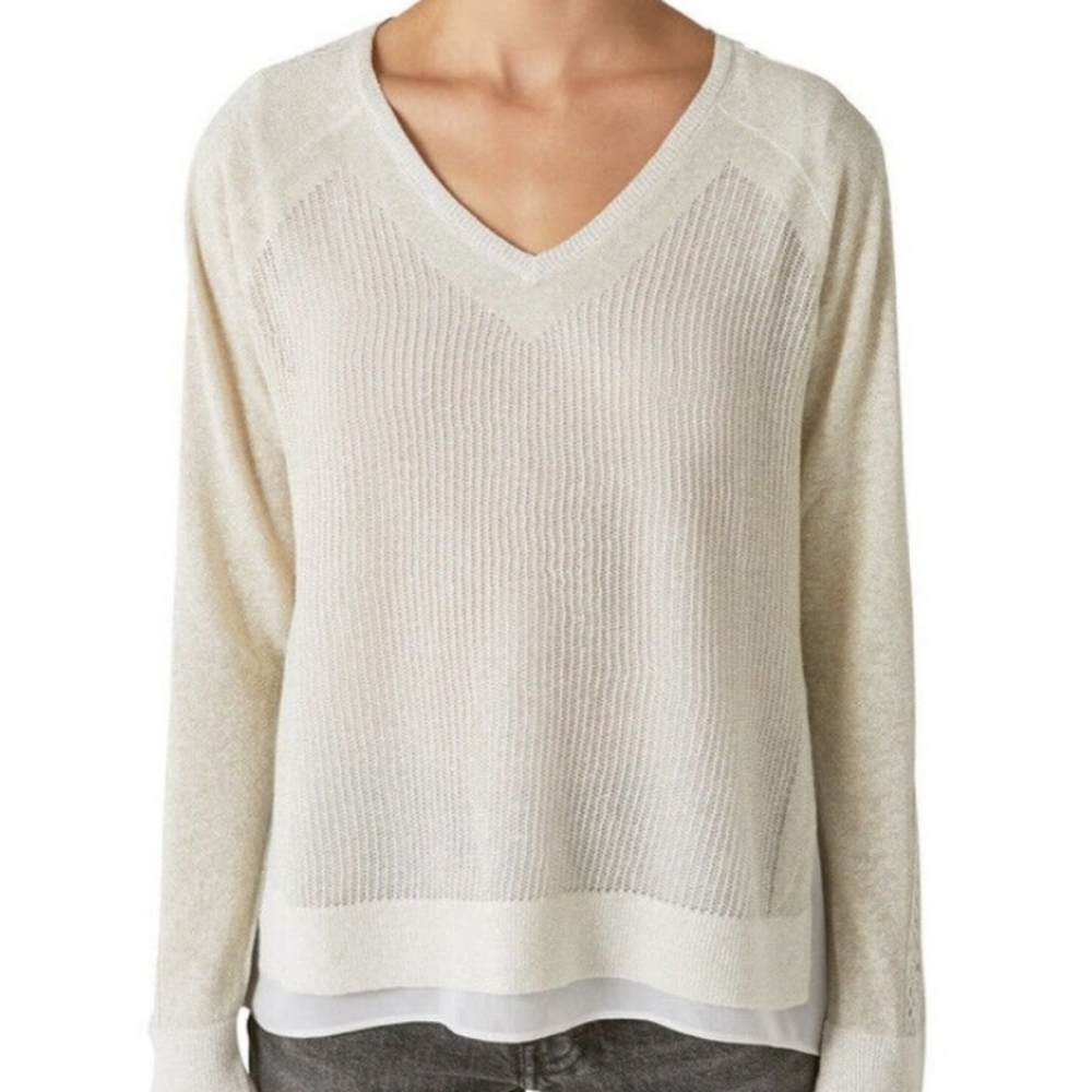 LUCKY BRAND womens Gold Shimmer Knit Layered Sweater size M